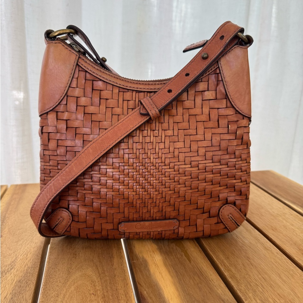 Cole Haan Woven Leather Crossbody Bag in Cognac Brown